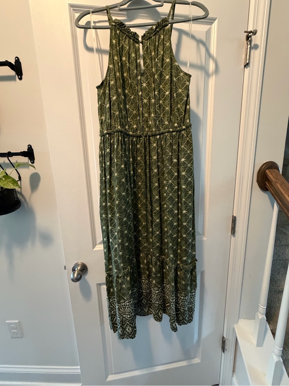 Time and Tru Olive Green Patterned Maxi Dress
